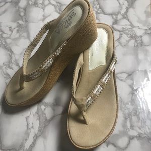 SBICCA 90’s Inspo Cork Beaded Wedge Sandals